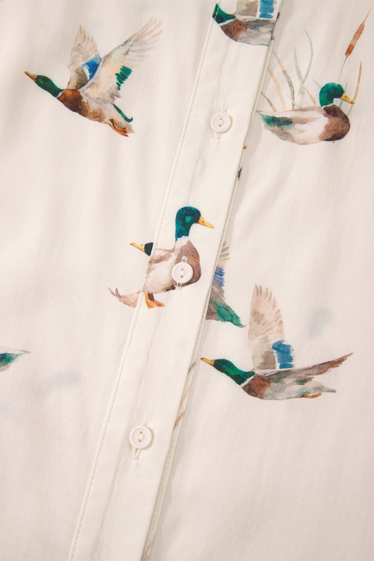 Beige Mallard Print Shirt Style Short Two Piece Set