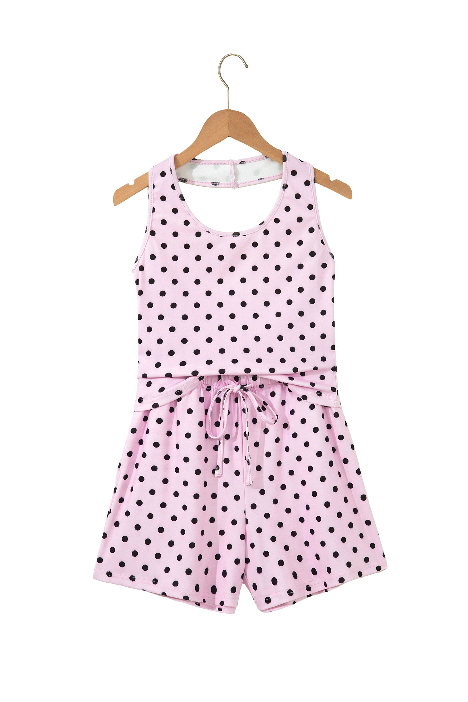 Polka Dot Halter Co-ord Short Set Drawstring Elastic Waist | Brown & Pink