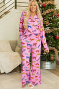 Pink Cheetah Print Pyjama Set | Shirt & Wide Leg Trousers