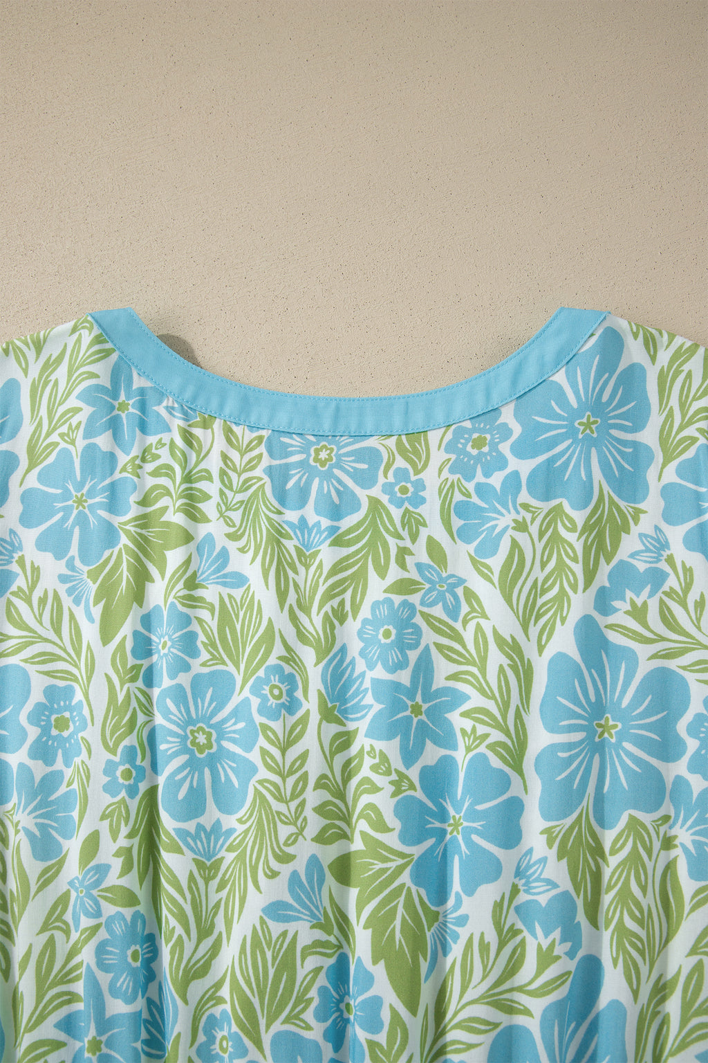 Sky Blue Floral High Waist Ruffle Short Sleeve Mini Dress S-XL