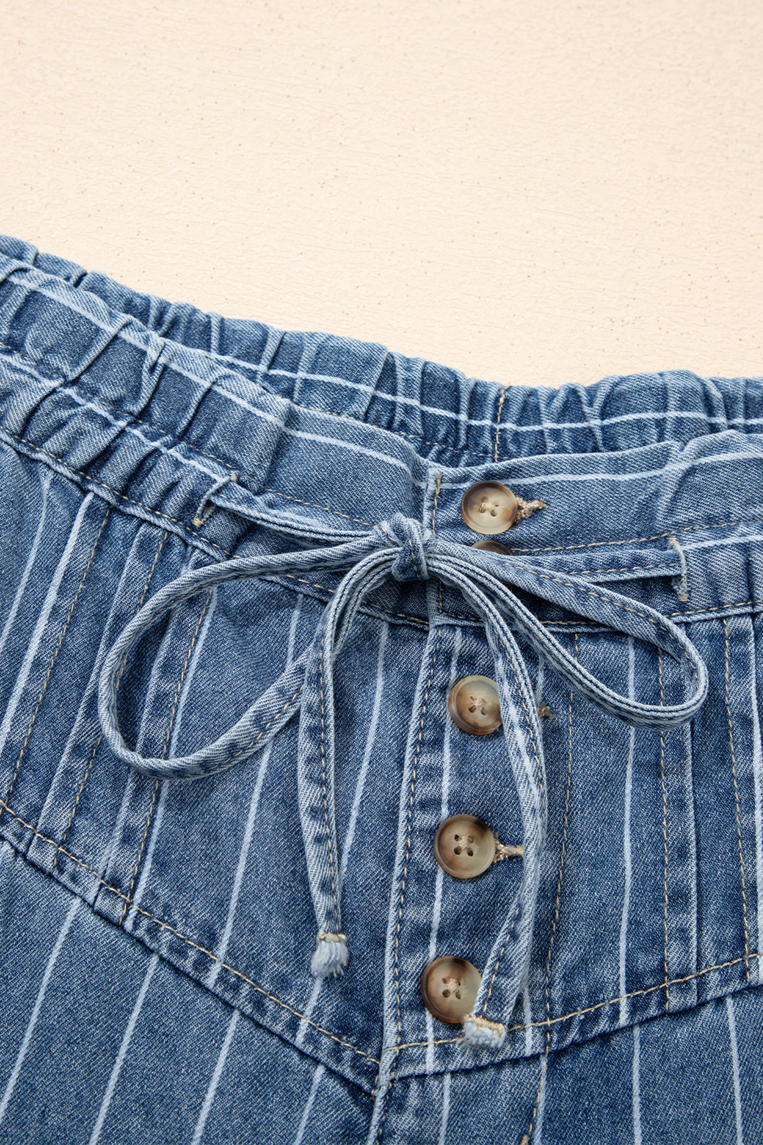 LivelyLooks Stripe Button Pleated Drawstring Waist Casual Wide Leg Jeans Denim Trousers Blue women's fashion