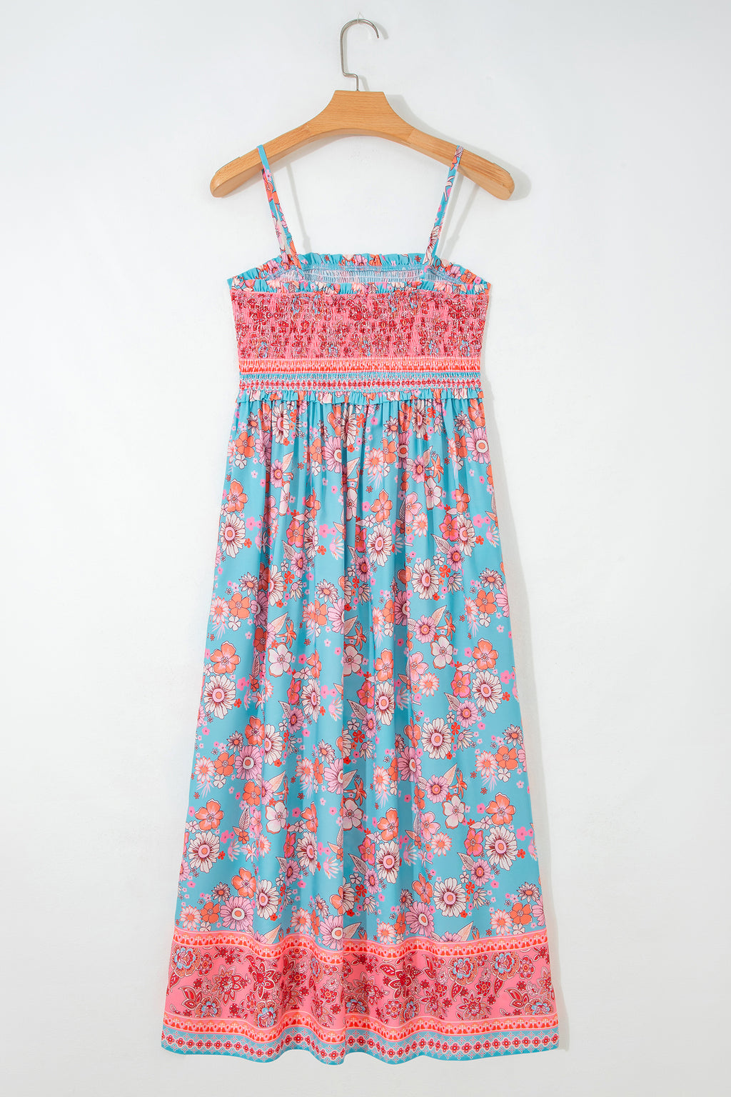 Sky Blue Bohemian Ethnic Print Spaghetti Strap Vacation Maxi Dress S-XL