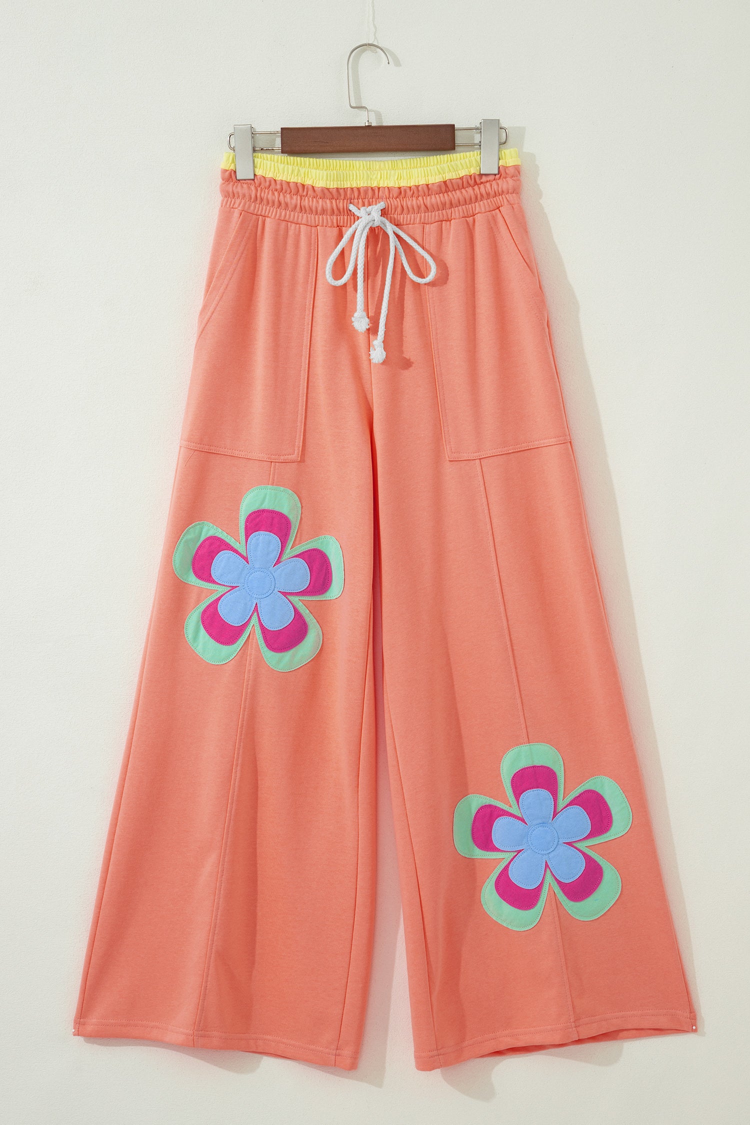 Shop Orange Boho Floral Patchwork Wide Leg Trousers Women S-XL at LivelyLooks