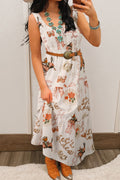 Women's White Western Horseshoe Print U-Neck Sleeveless Midi Dress at LivelyLooks