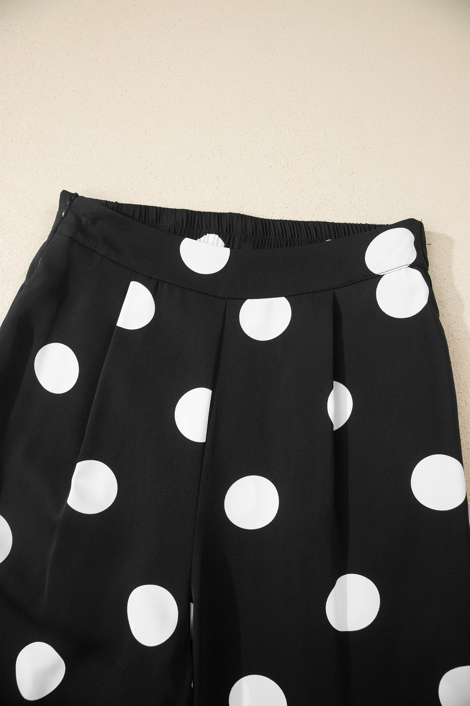 Black Polka Dot Pleated Tank & Wide Leg Trousers Two-Piece Outfit