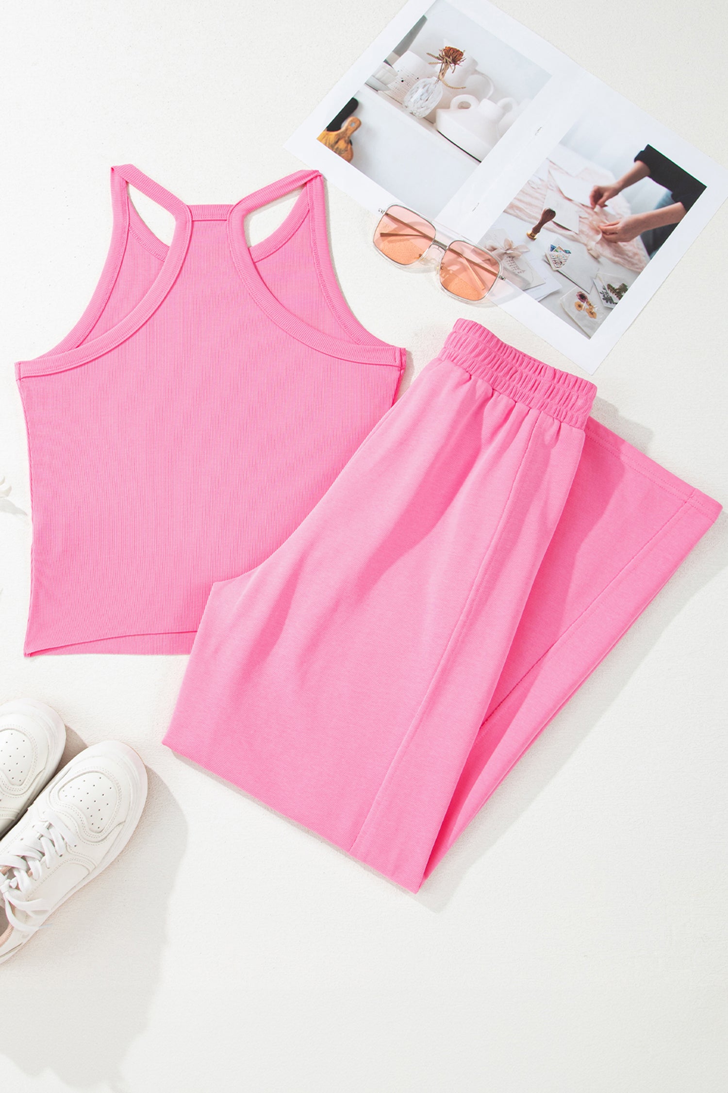 Ribbed Tank Top & Sweatpants Co-ord Set | Yellow Cream, Sky Blue, Pink, Green