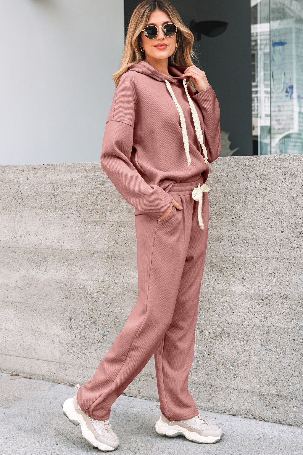 Leopard Drawstring Corduroy Co-ord Hoodie & High Waist Pants UK 8-22