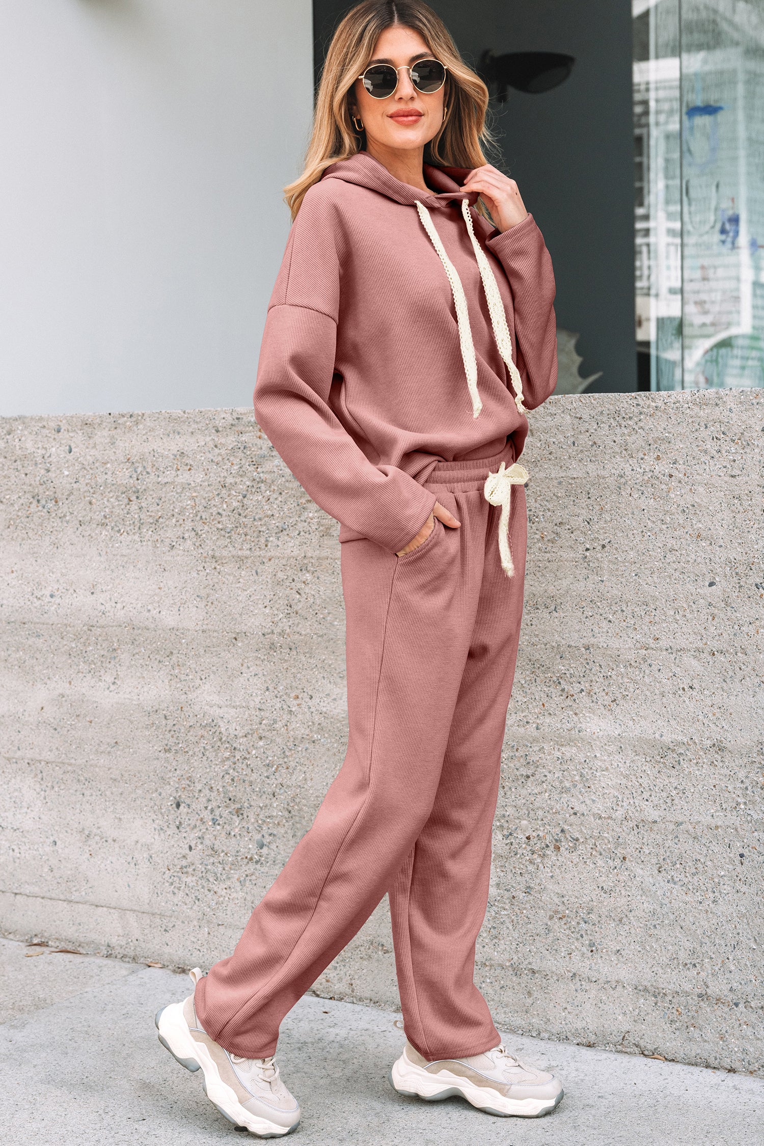 Leopard Drawstring Corduroy Co-ord Hoodie & High Waist Pants UK 8-22
