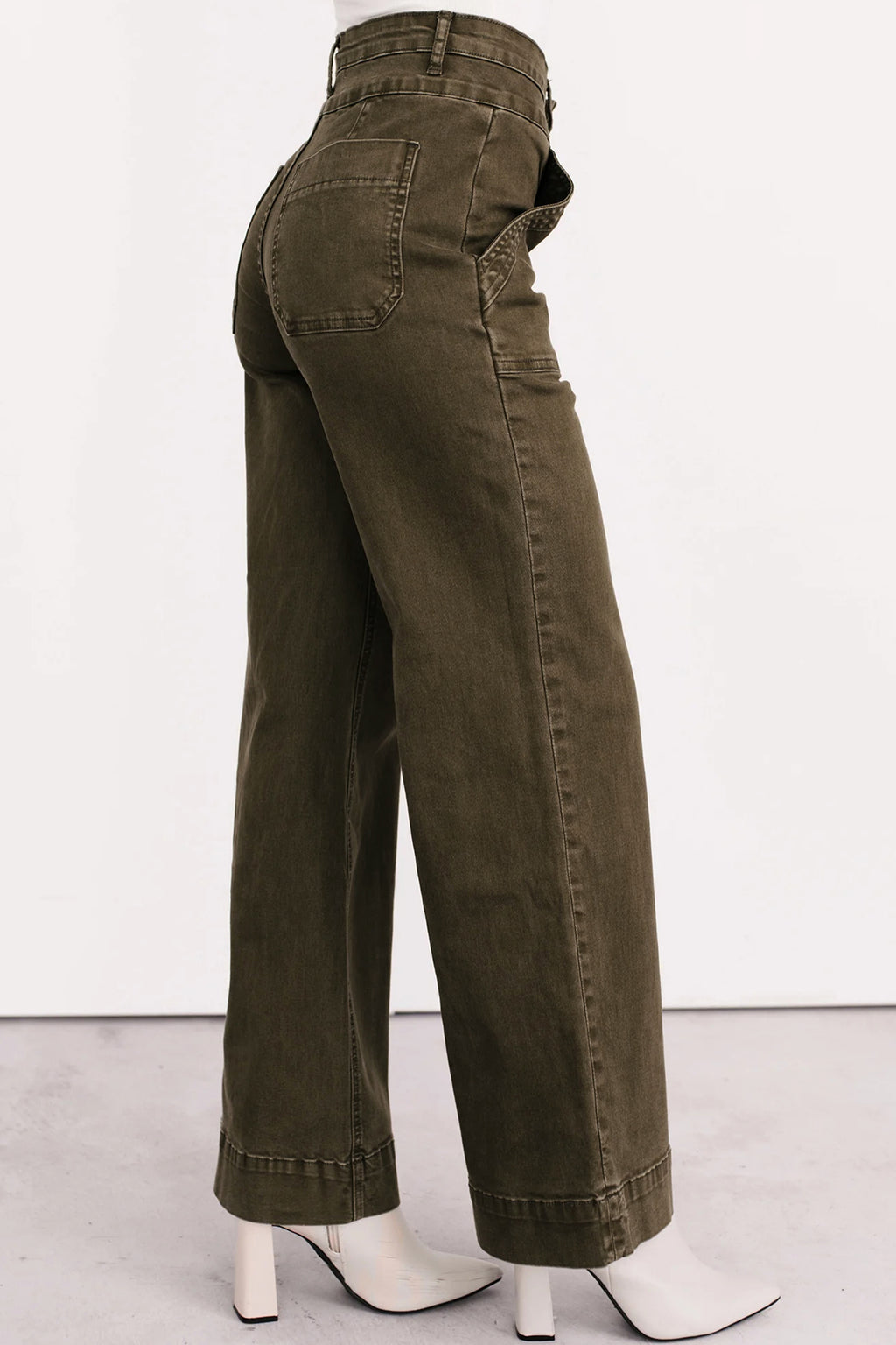 Women's Women's Loose Straight Jeans Double Waistband Jungle Green Sizes 4-16 at LivelyLooks
