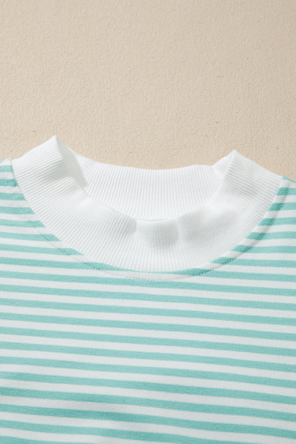 Striped Cuffed Sleeve Mock Neck Tee & Shorts Co-ord | Sky Blue, Pink & Green