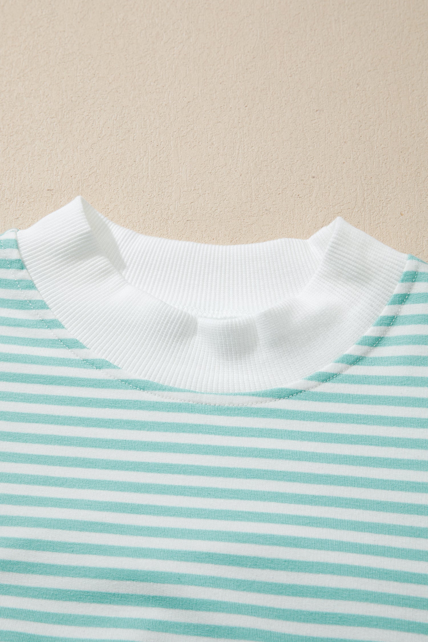 Striped Cuffed Sleeve Mock Neck Tee & Shorts Co-ord | Sky Blue, Pink & Green