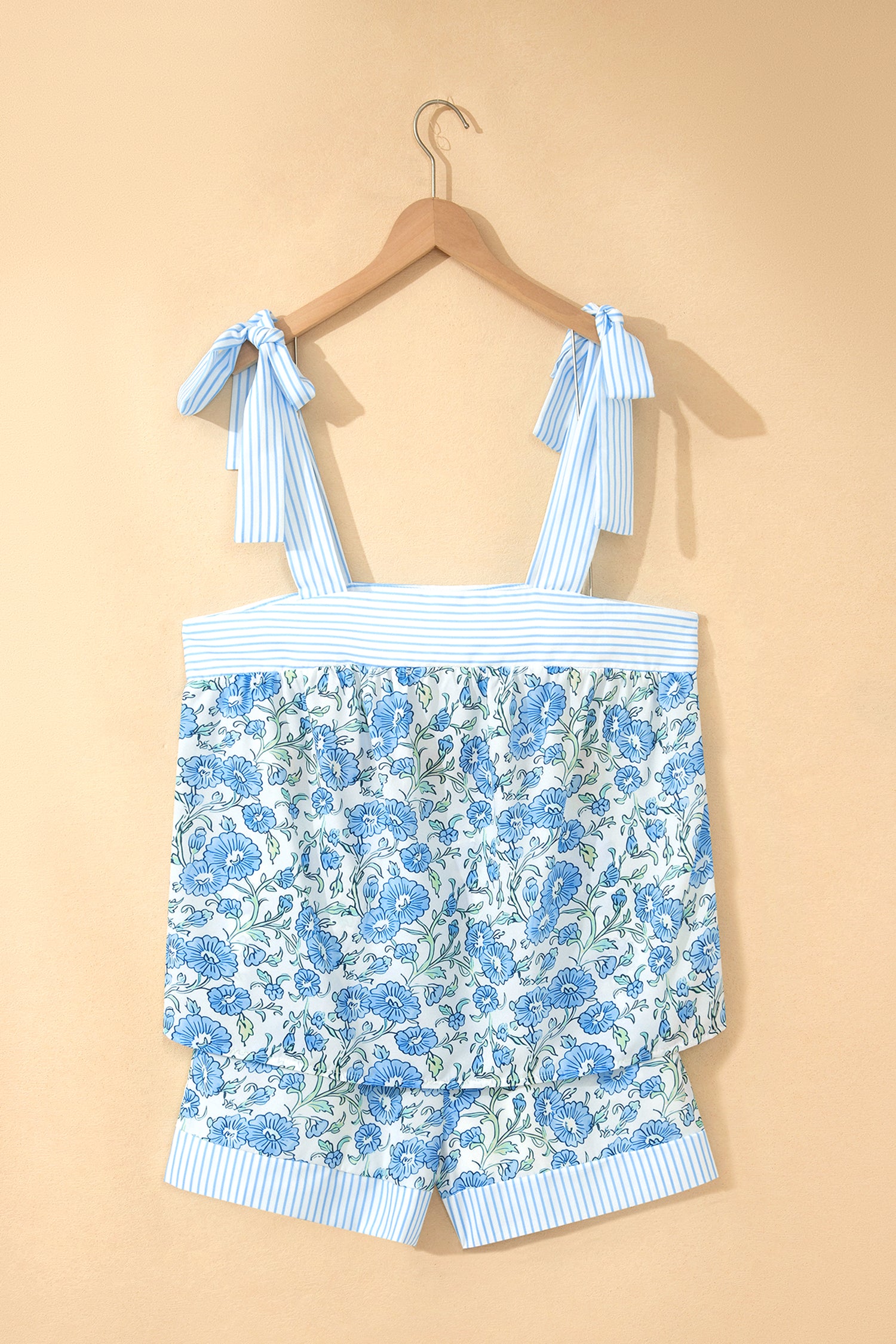 Sky Blue Floral Knot Strap 2pcs Short Set | Sizes 8–22
