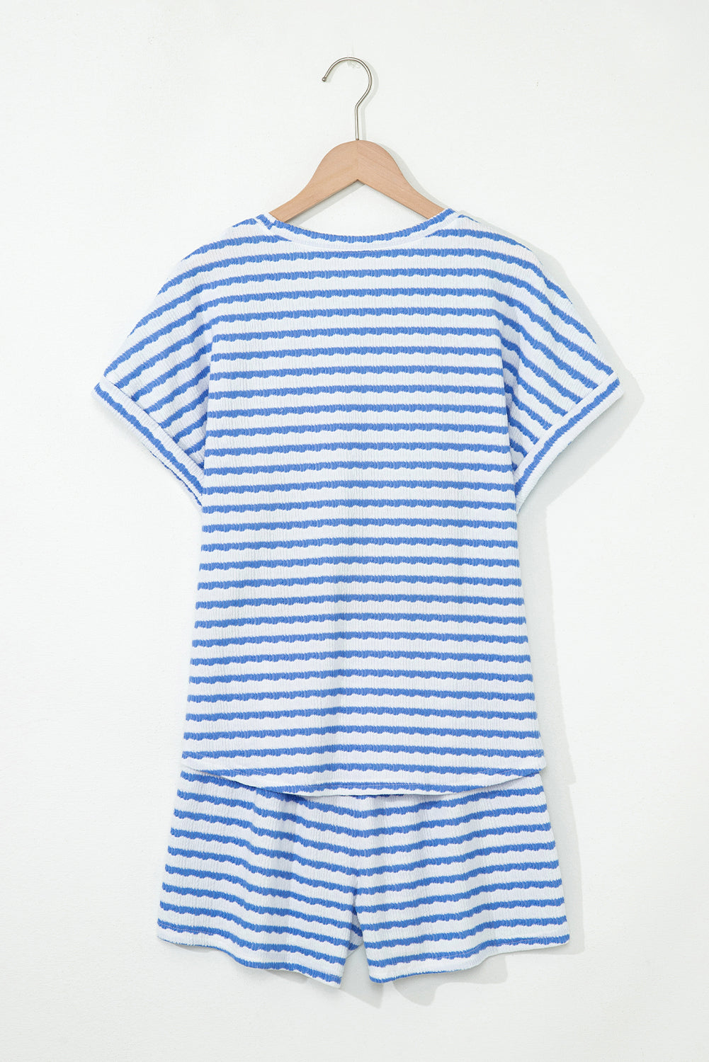 Women's Stripe Knitted Short Sleeve Top & Drawstring Shorts Co-ord S-3XL at LivelyLooks