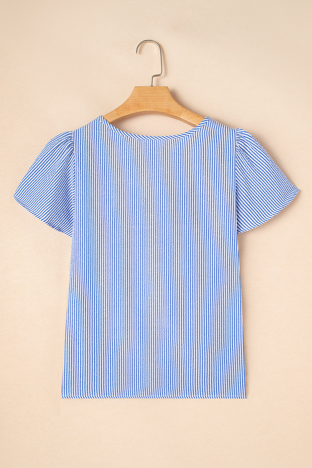 Sky Blue Stripe Ruffle Square Neck Boho Blouse