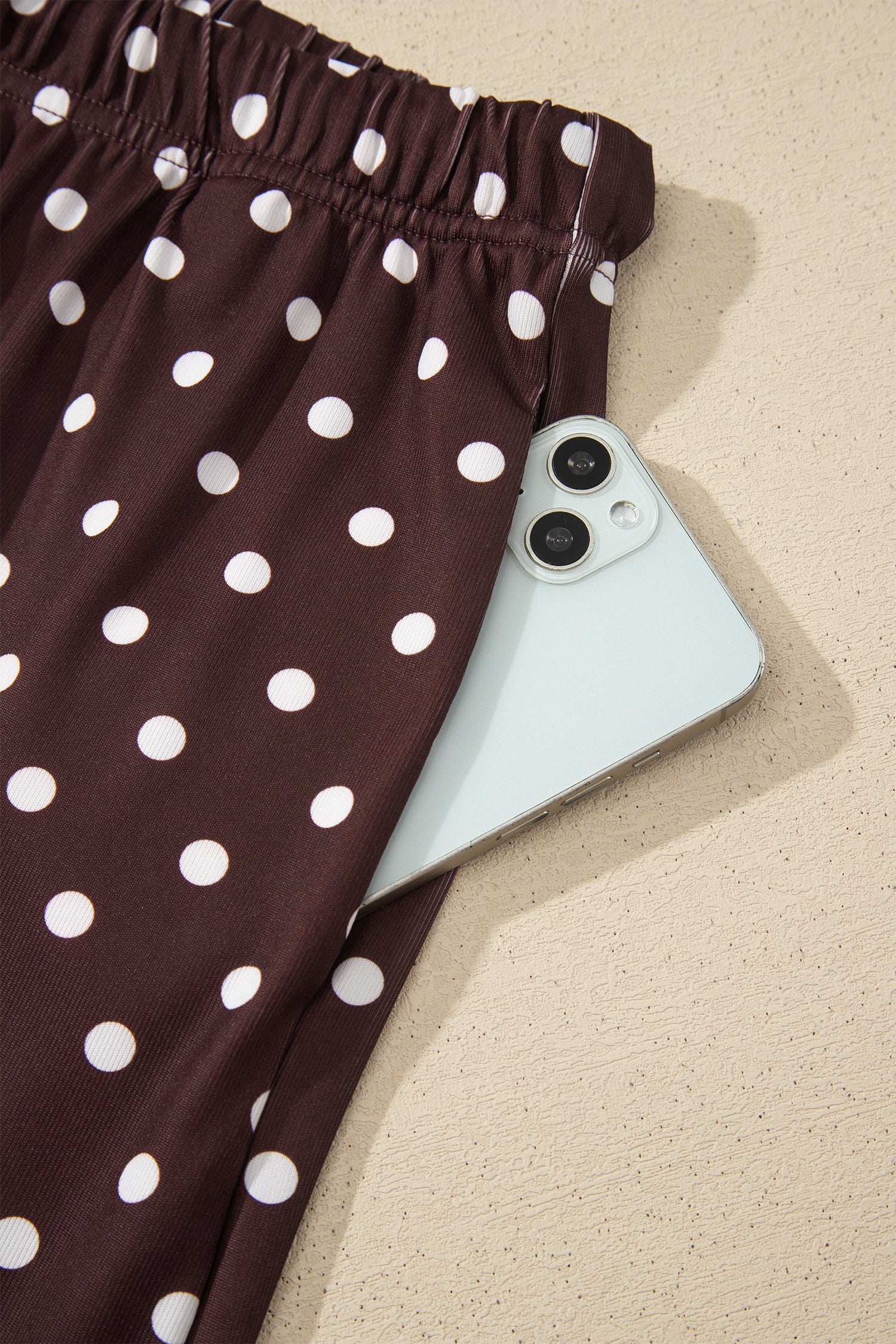 Polka Dot Halter Co-ord Short Set Drawstring Elastic Waist | Brown & Pink