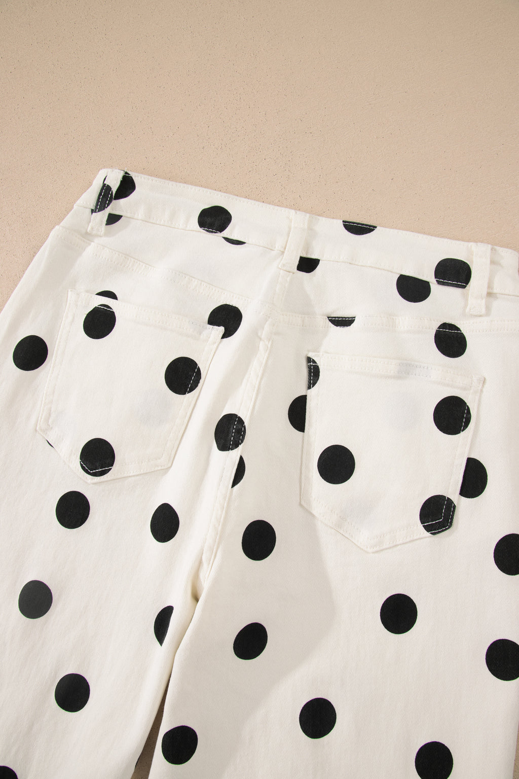 Women's White Polka Dot Wide Leg Ankle Jeans Button Zip Pocket UK 4-16 at LivelyLooks