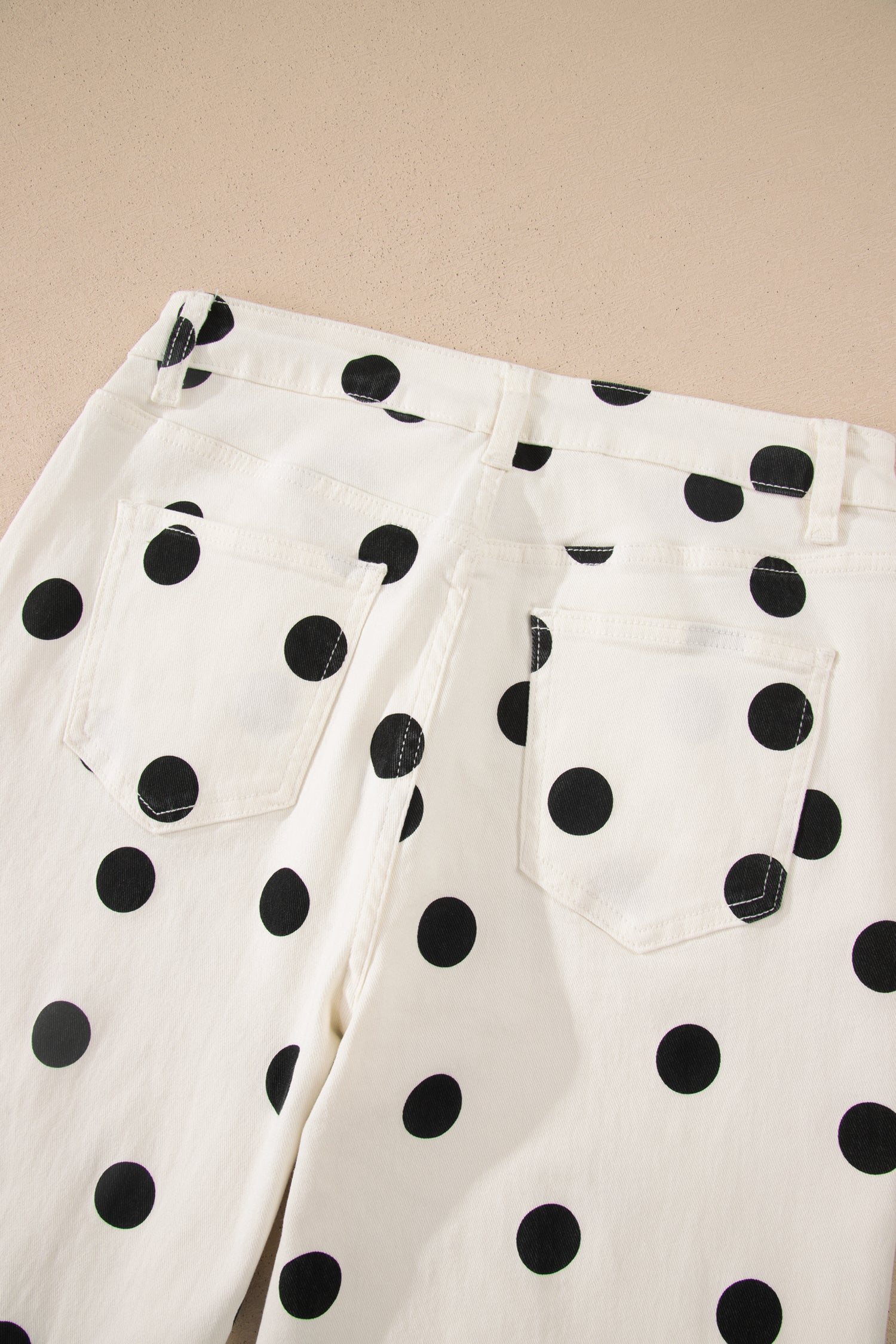 Women's White Polka Dot Wide Leg Ankle Jeans Button Zip Pocket UK 4-16 at LivelyLooks