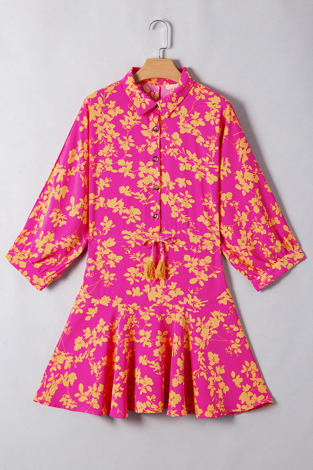 LivelyLooks Women's Floral Print Drawstring Tunic Short Dress Green Pink S-XL women's fashion