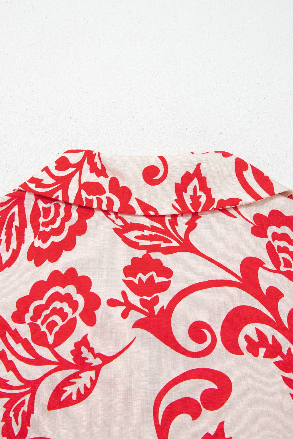 Women's Red Floral Collared V-Neck Half Sleeve Loose Mini Dress at LivelyLooks