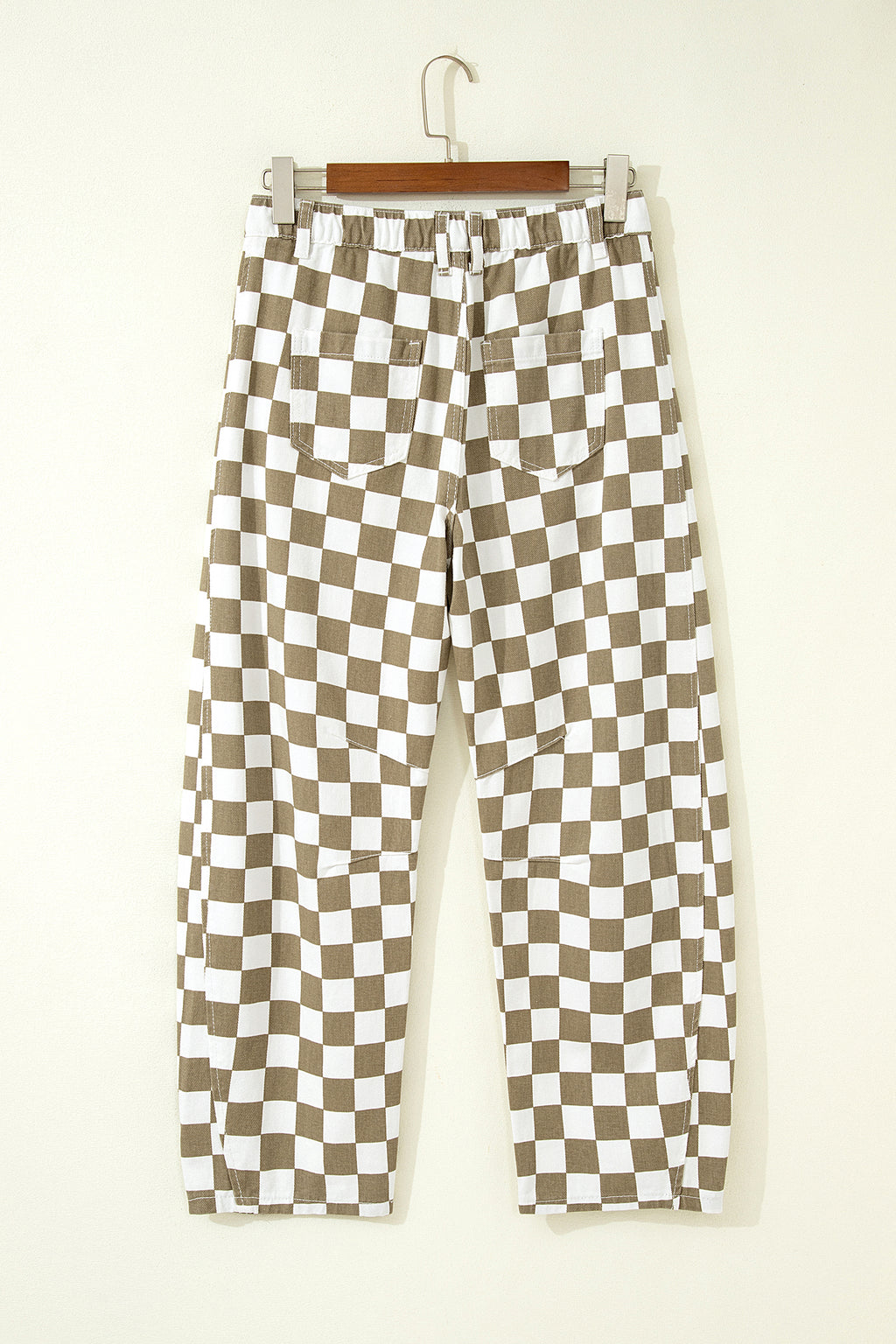 White Checkered Denim Barrel Pants | Relaxed Fit | UK 8–18