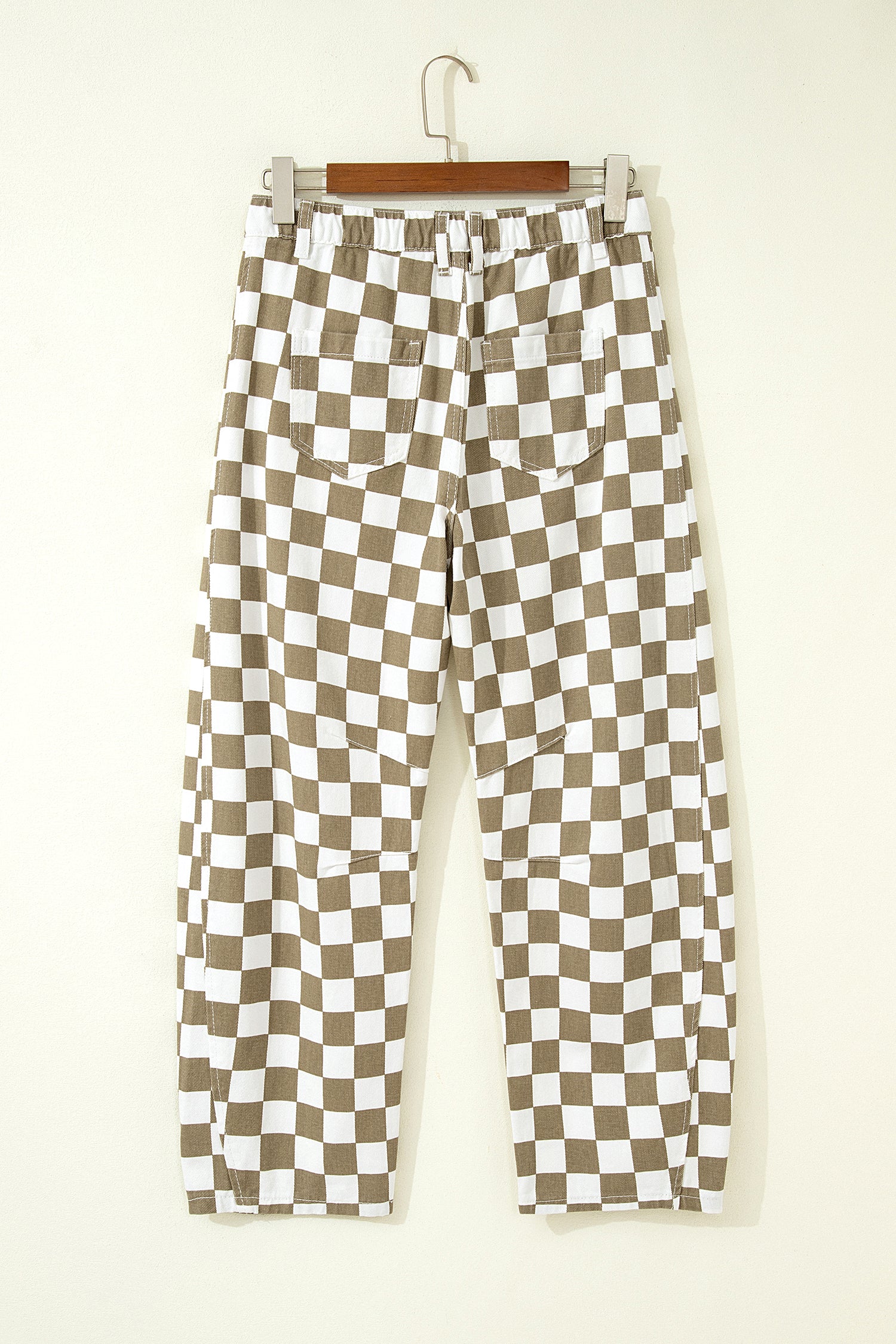 White Checkered Denim Barrel Pants | Relaxed Fit | UK 8–18