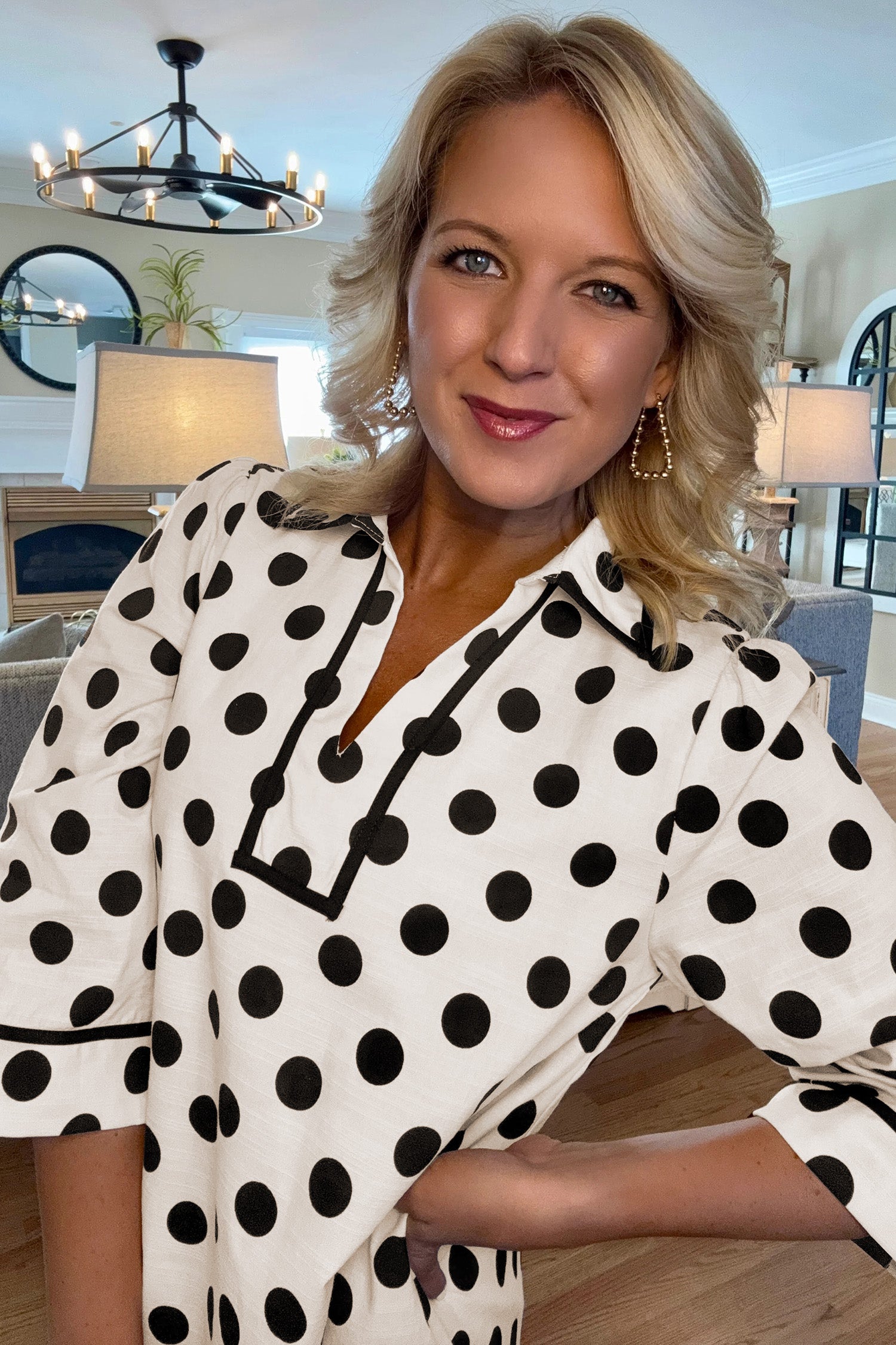 White Polka Dot Half Sleeve Collar V Neck Pocketed Casual Mini Dress | UK 10–18