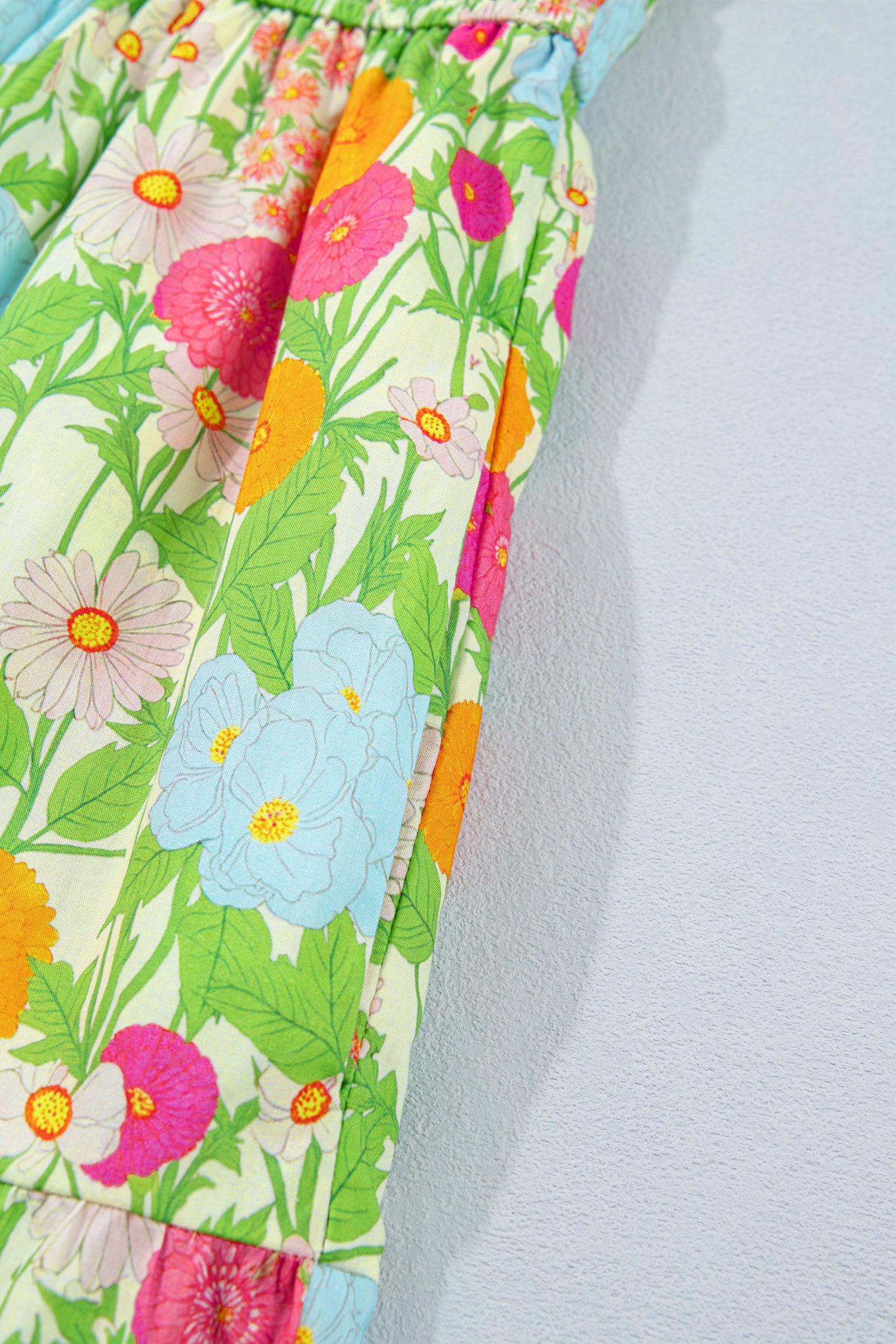 Women's Green Floral Print V-Neck Puff Sleeve Cotton Maxi Dress at LivelyLooks