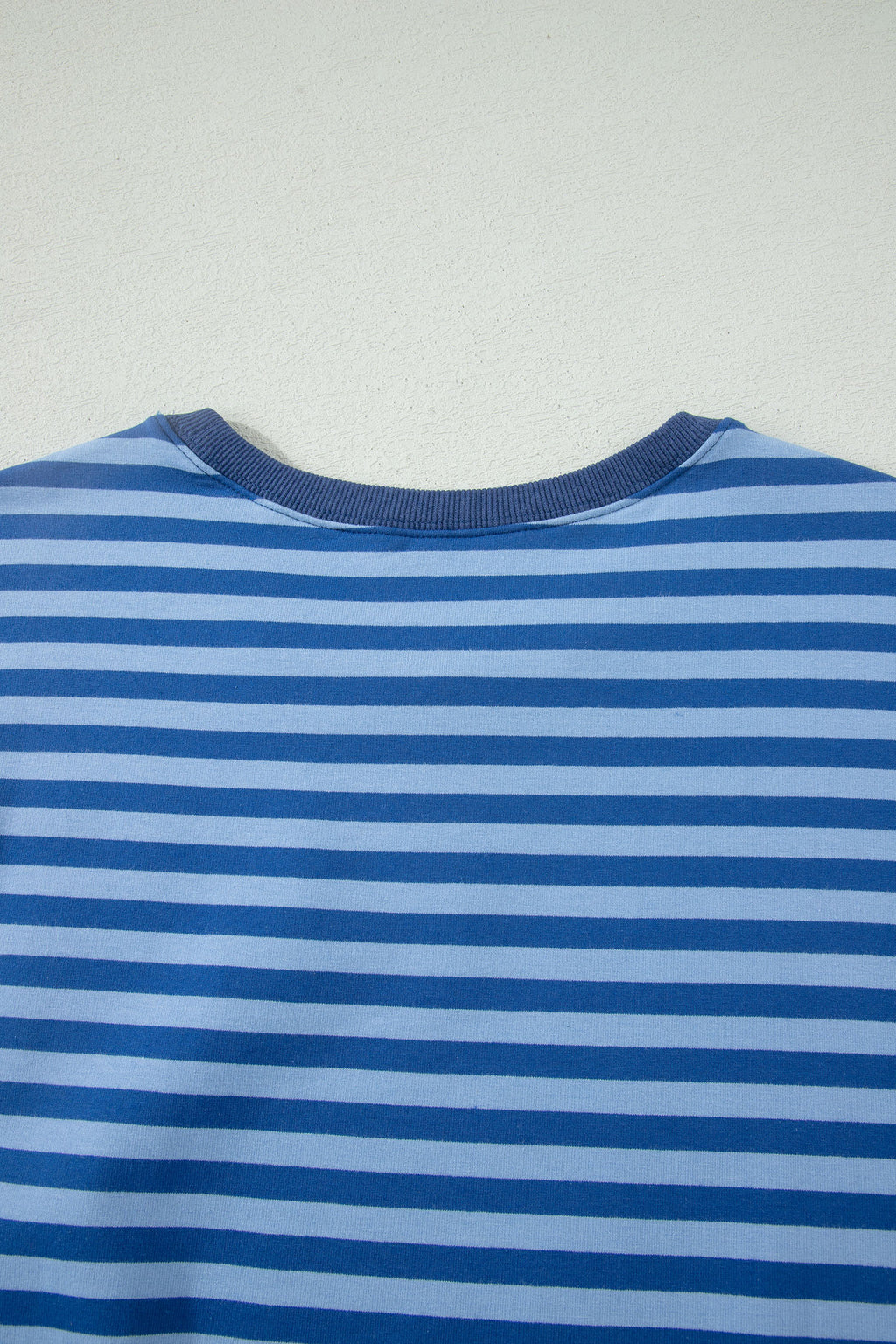 Striped Ribbed Cotton Short Set with Chest Patch Detail | Blue & Navy Stripe