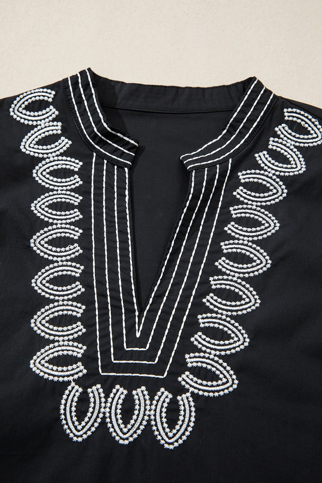 Shop Black Embroidered V Neck Puff Sleeve Blouse Women's Top at LivelyLooks