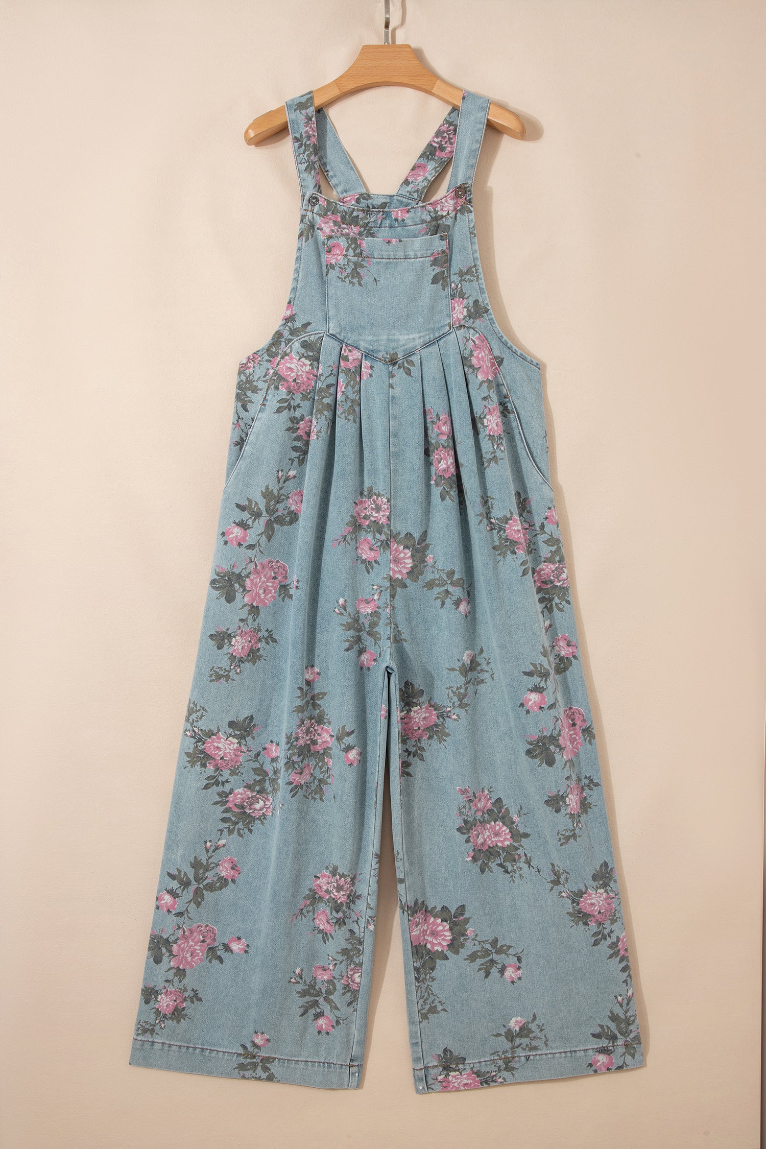 LivelyLooks Floral Print Pleated High Waist Wide Leg Denim Jumpsuit | S-XL women's fashion