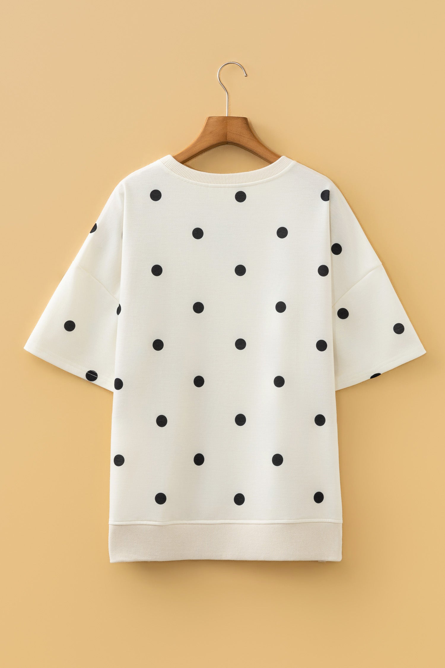 Beige Polka Dot Crossed Seam Detail Oversized Tee