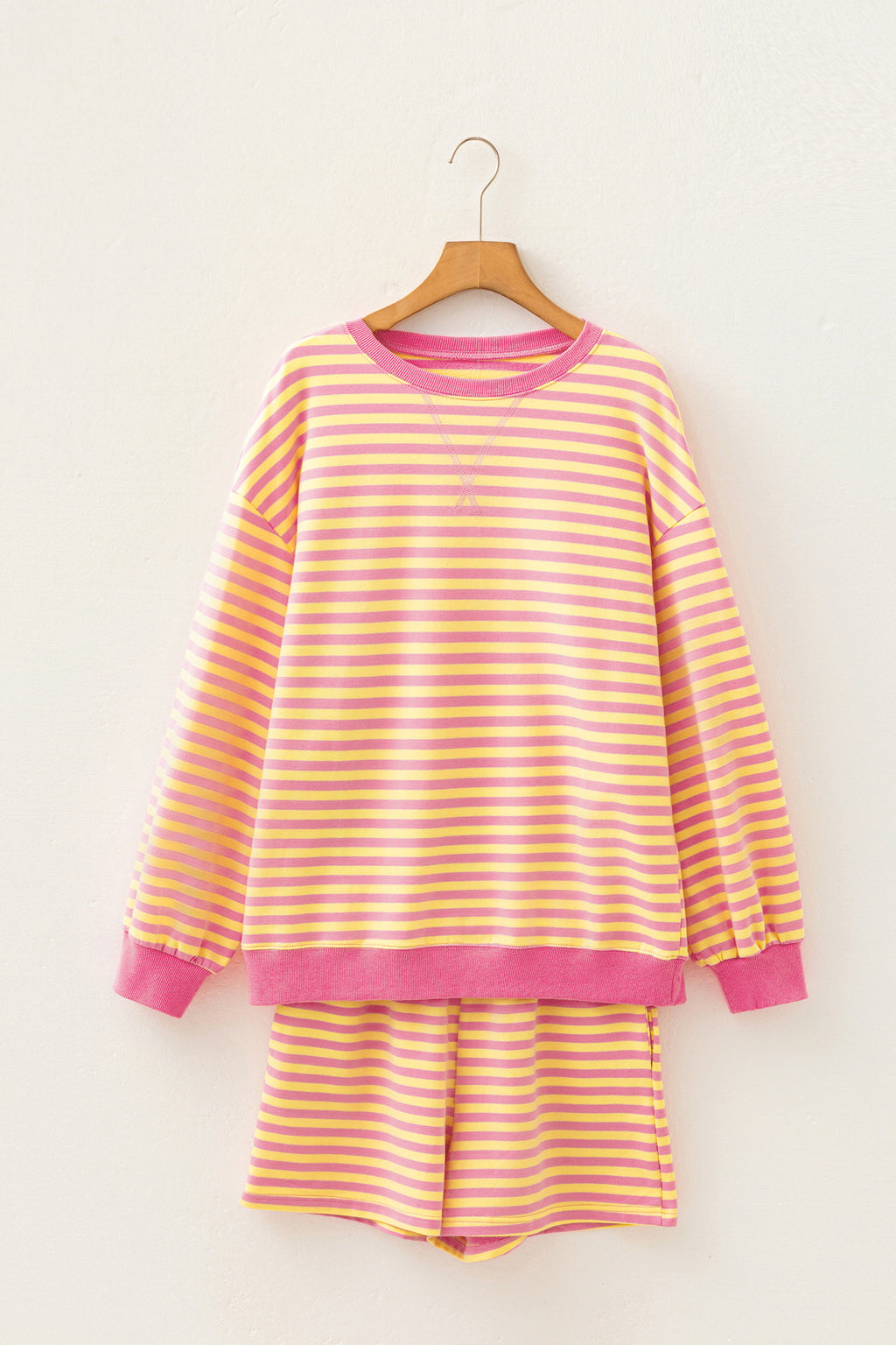 Yellow Stripe Colour Block Long Sleeve Top & Casual Shorts Set | UK 8–22