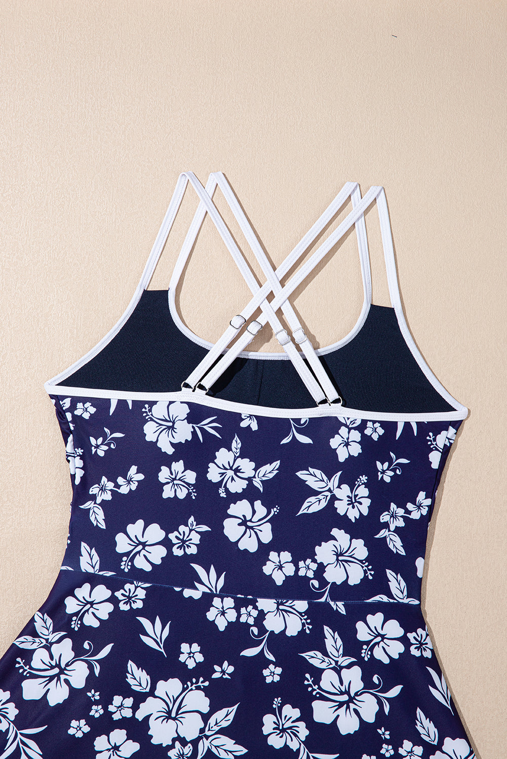 Women's Women Floral Print Crossed Back Knot Side One Piece Swimsuit Blue Navy S-XL at LivelyLooks