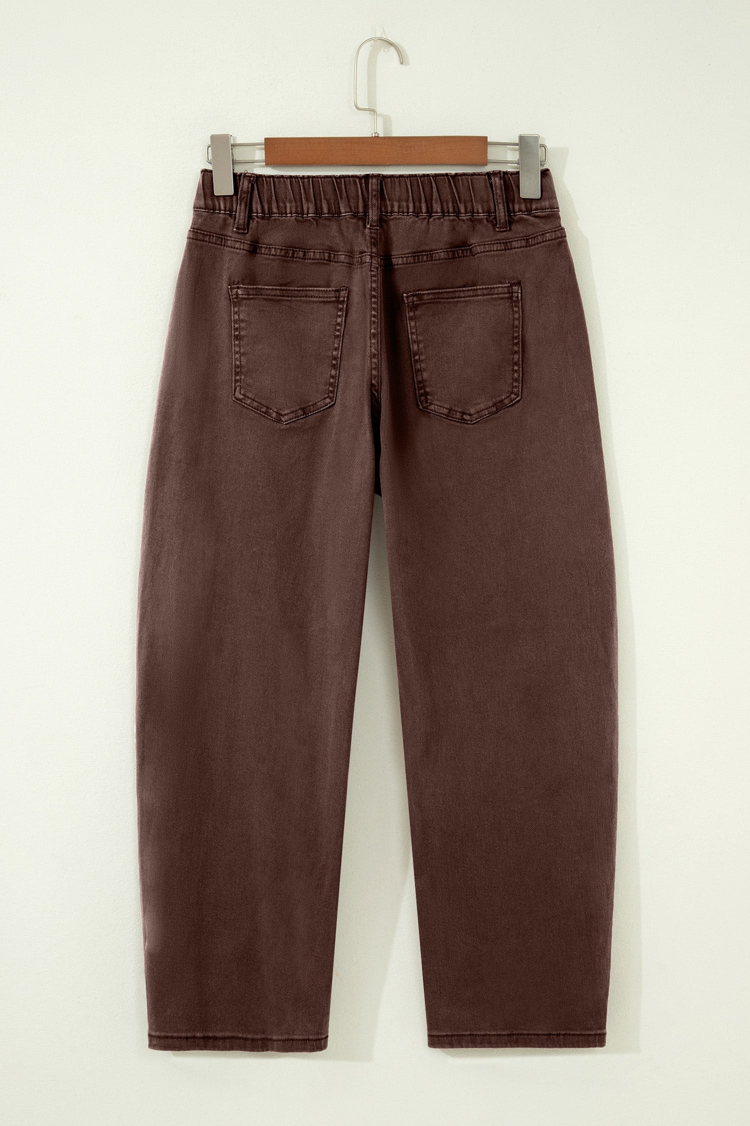 Brown Barrel Leg Jeans Square Patch Pocket Ankle Length UK 4-16