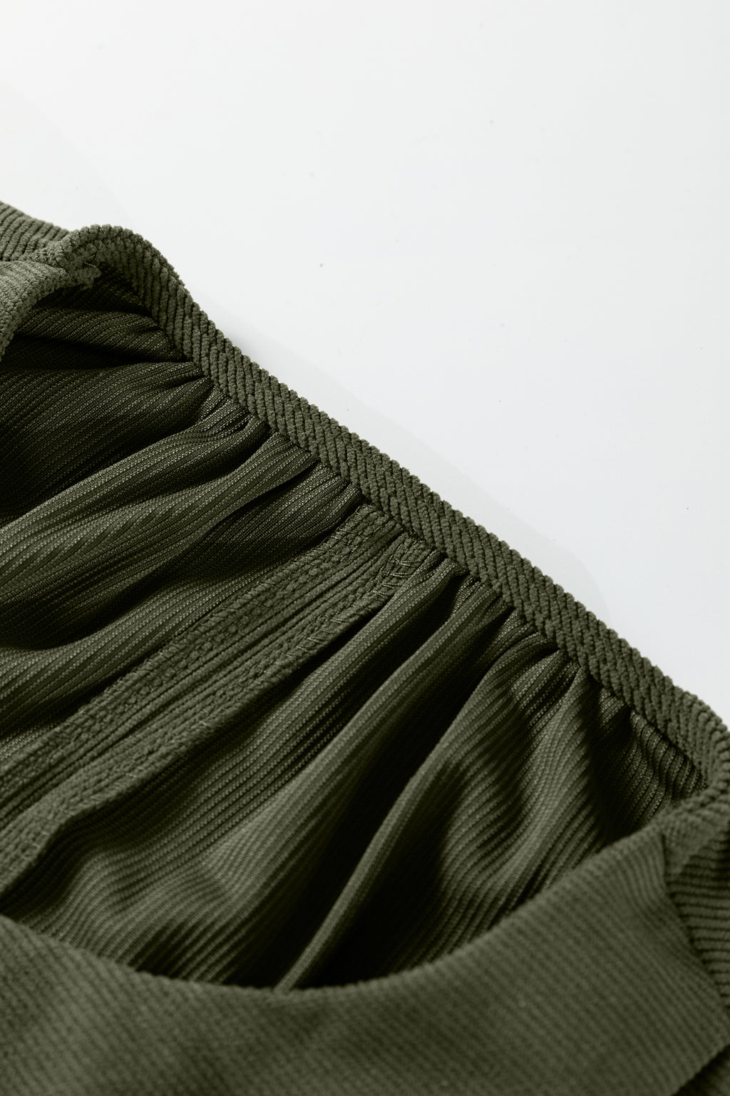 Corduroy Mini Dress Scallop Detail Split Neck Bracelet Sleeve Moss Green Cinnamon S-XL