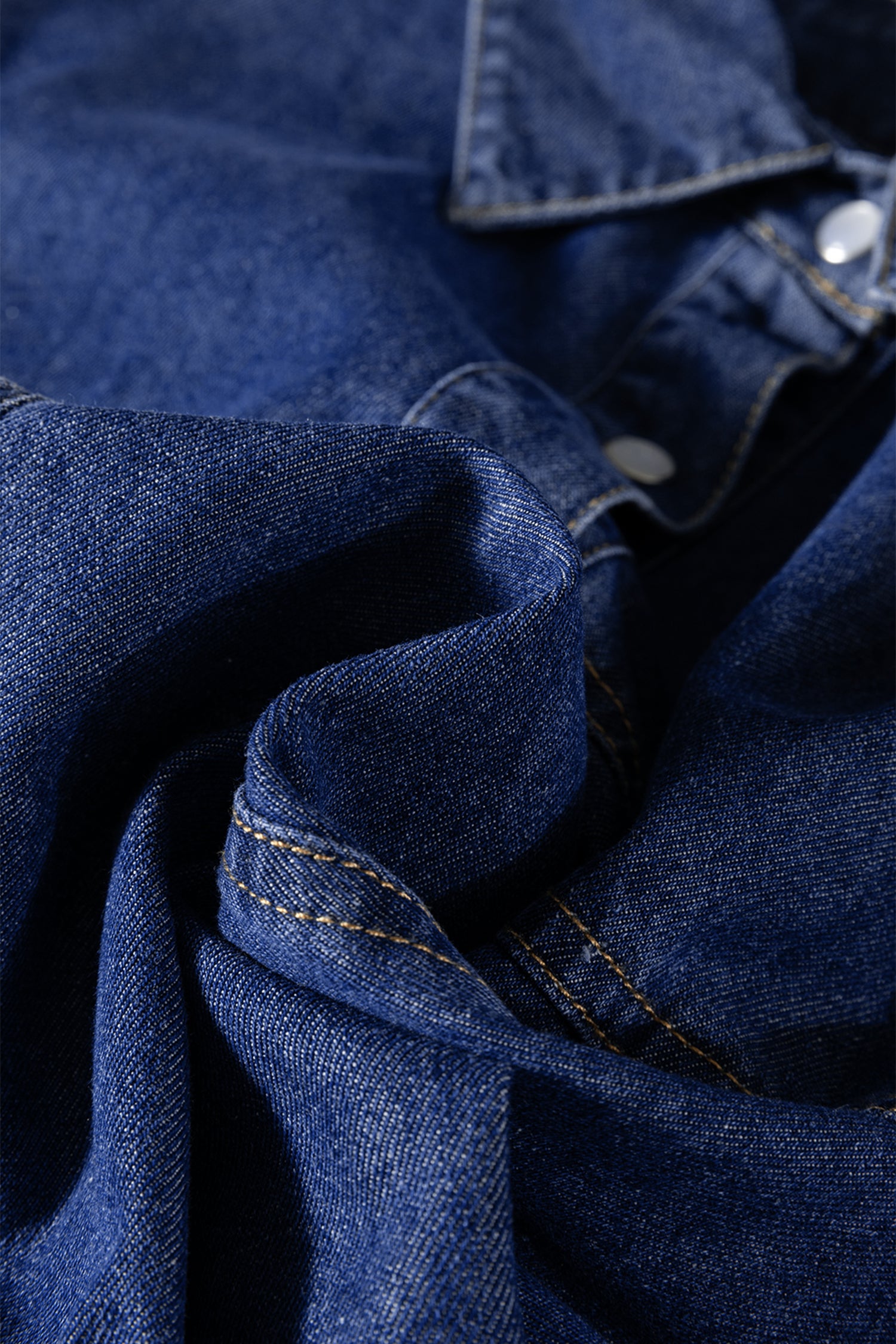 Blue Denim Shirt Collar Long Sleeve Flared Mini Dress | UK 8-22