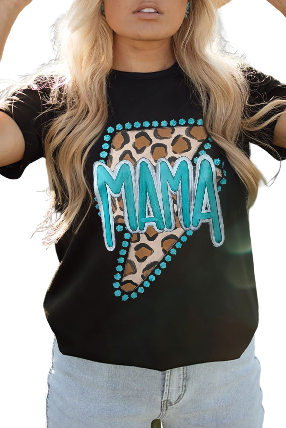 Shop Black Western MAMA Leopard Lightning Graphic Tee Animal Print T-Shirt Retro Top at LivelyLooks