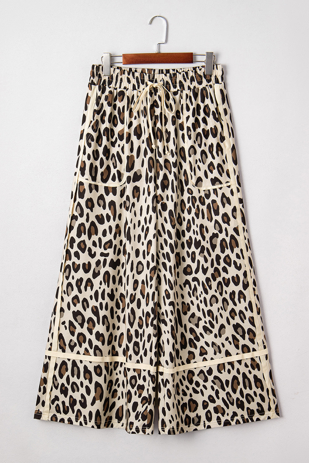 Women's Khaki Leopard Wide Leg Cropped Pants at LivelyLooks