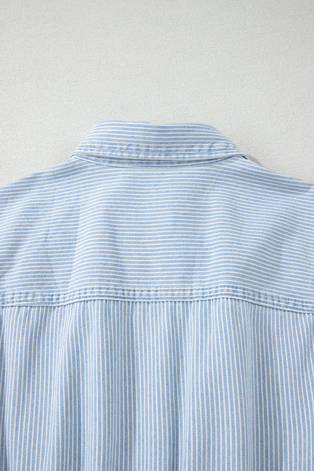 Women's Sky Blue Stripe Denim Mini Dress Collared Button Front Sleeveless S-XL at LivelyLooks