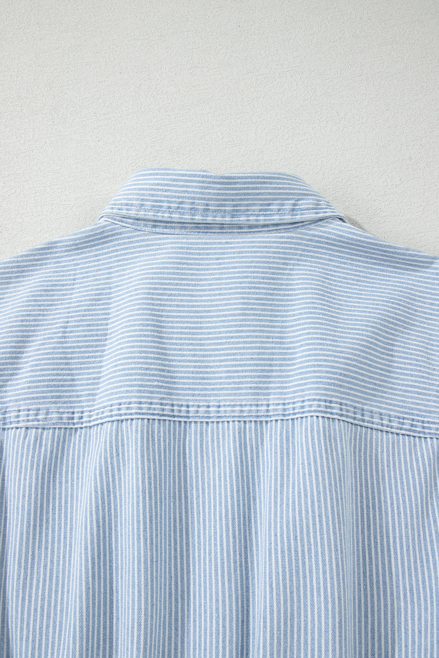 Women's Sky Blue Stripe Denim Mini Dress Collared Button Front Sleeveless S-XL at LivelyLooks