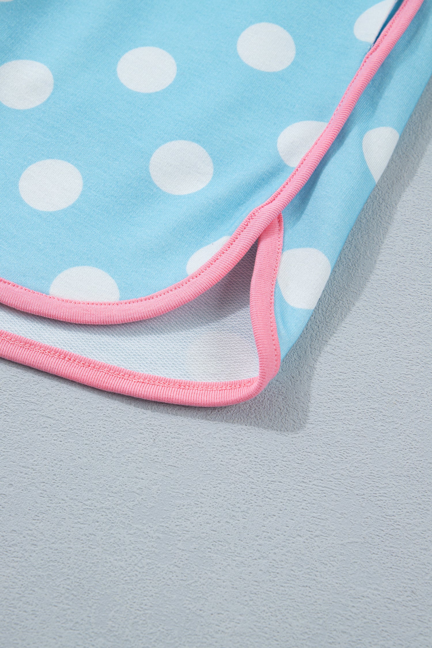 Polka Dot Contrast Edge Casual Short Set Pink Sky Blue Women S-XL