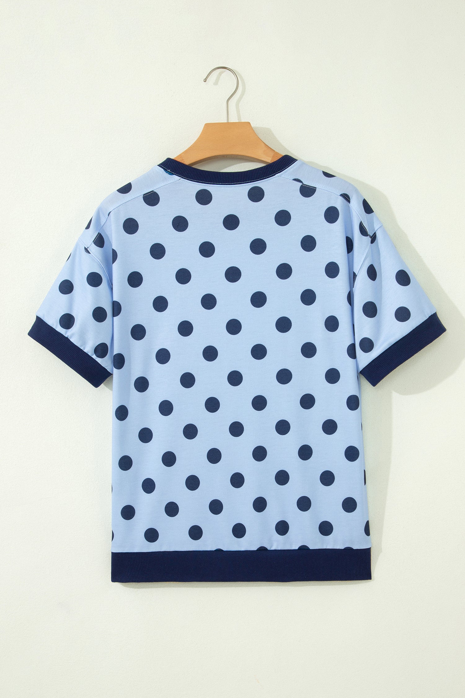Women's Pink Color Block Trim Polka Dot Casual Tee at LivelyLooks