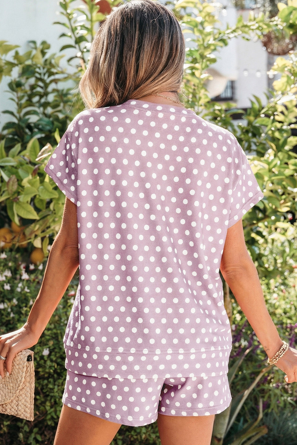 Women's Polka Dot Print Short Sleeve Top & Shorts Co-ord Set S-2XL at LivelyLooks