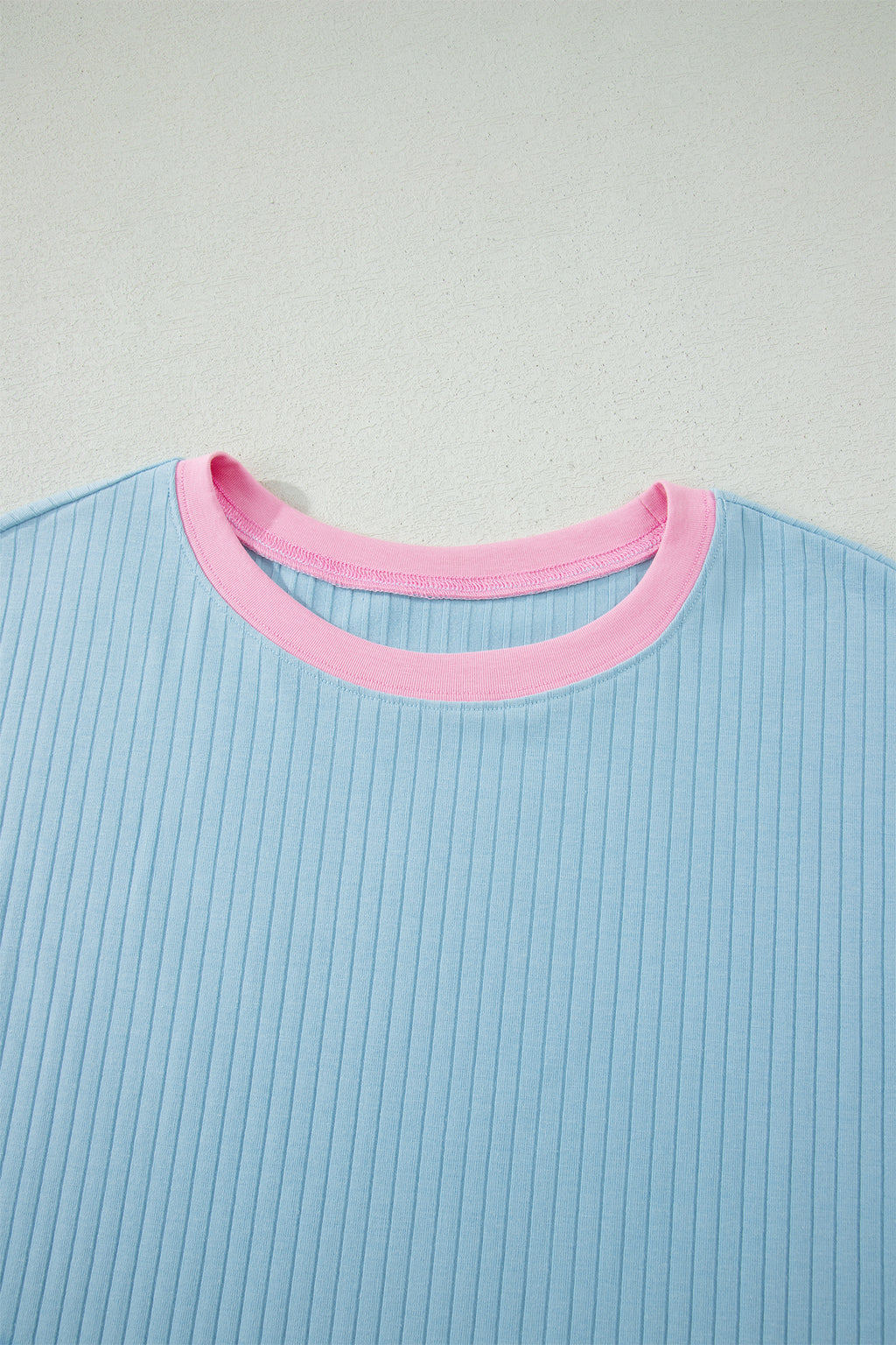 Mist Blue Ribbed Colour Block Tee & Shorts Co-ord Set
