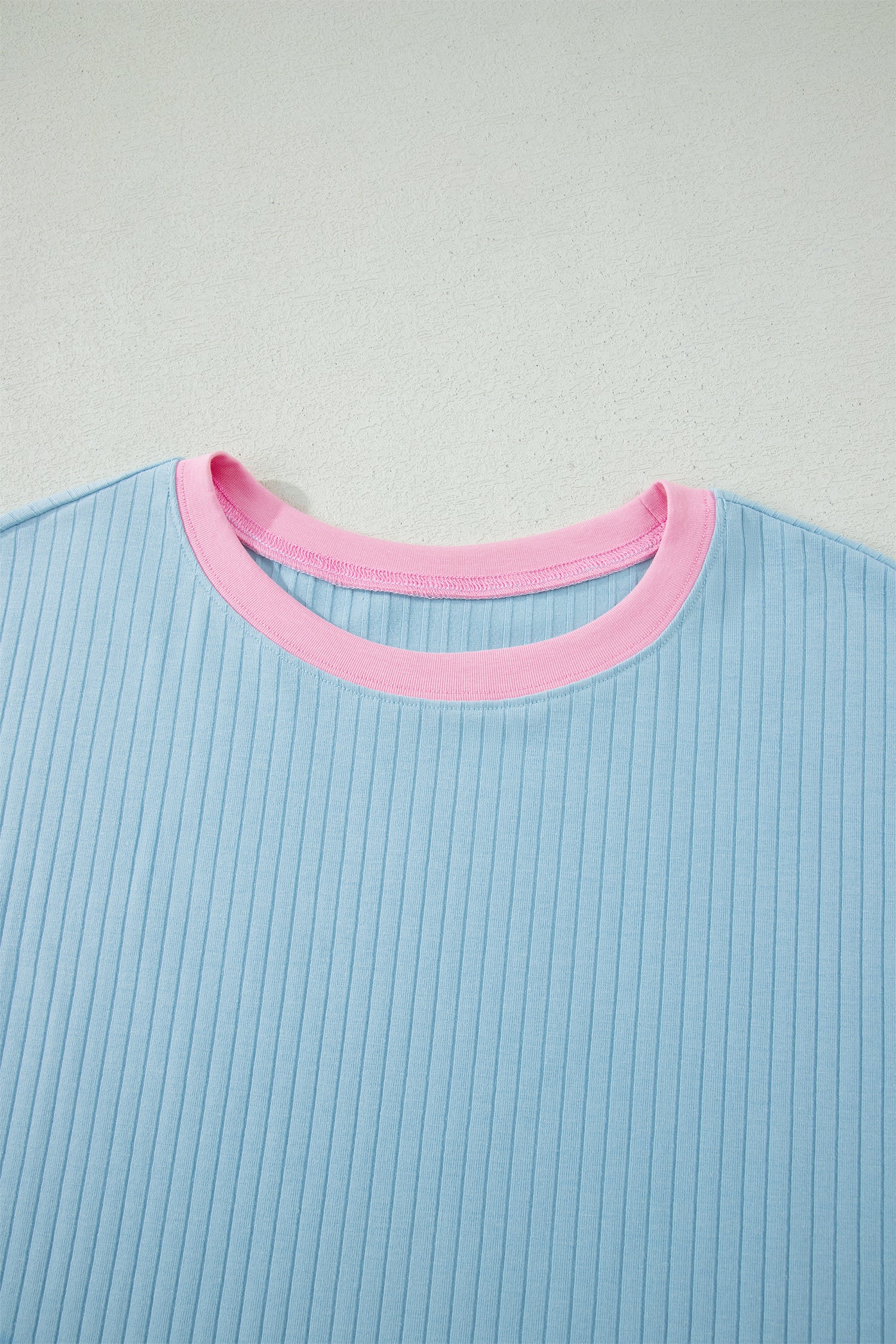 Mist Blue Ribbed Colour Block Tee & Shorts Co-ord Set