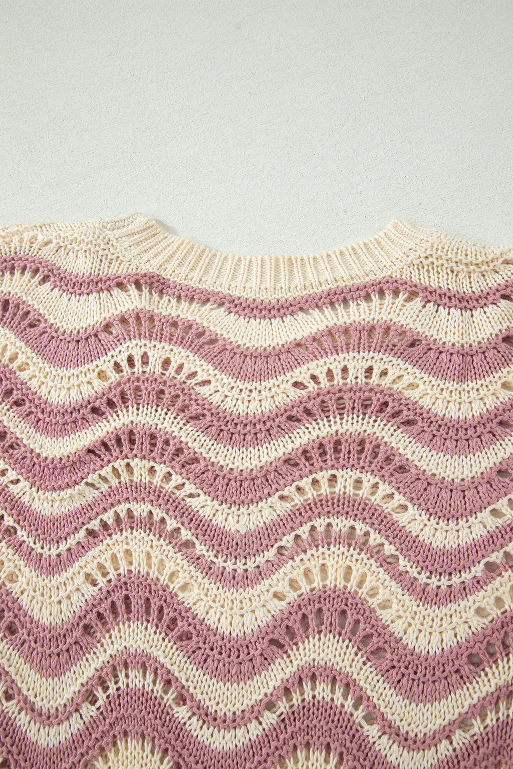 Shop Black Stripe Wavy Crochet Eyelet Detail Ruffle Half Sleeve Sweater at LivelyLooks