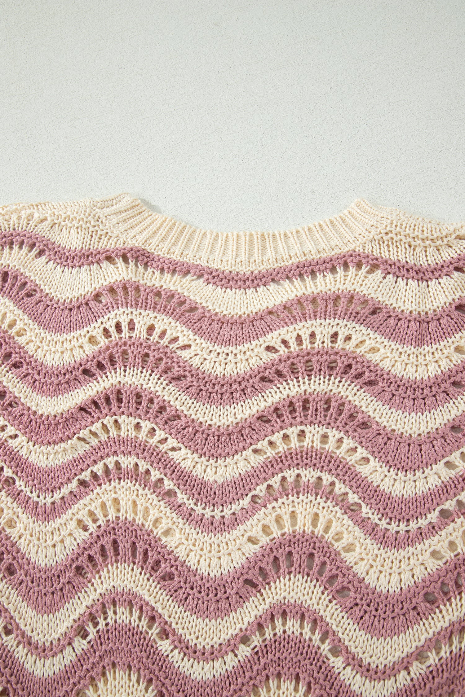 Shop Black Stripe Wavy Crochet Eyelet Detail Ruffle Half Sleeve Sweater at LivelyLooks