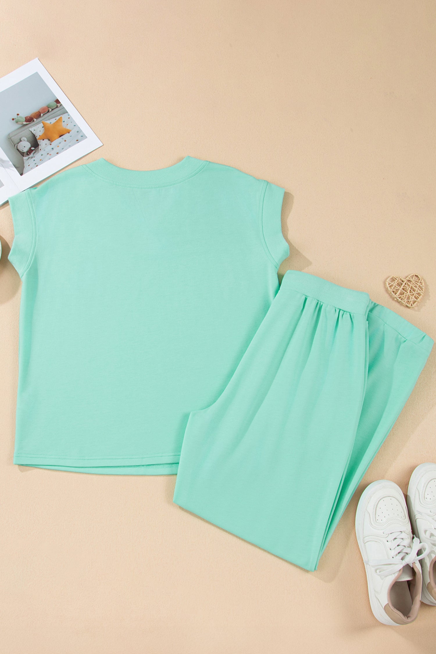 V-Neck Tee & Drawstring Pant Set | Apricot Pink, Mint Green, Bonbon & Beau Blue