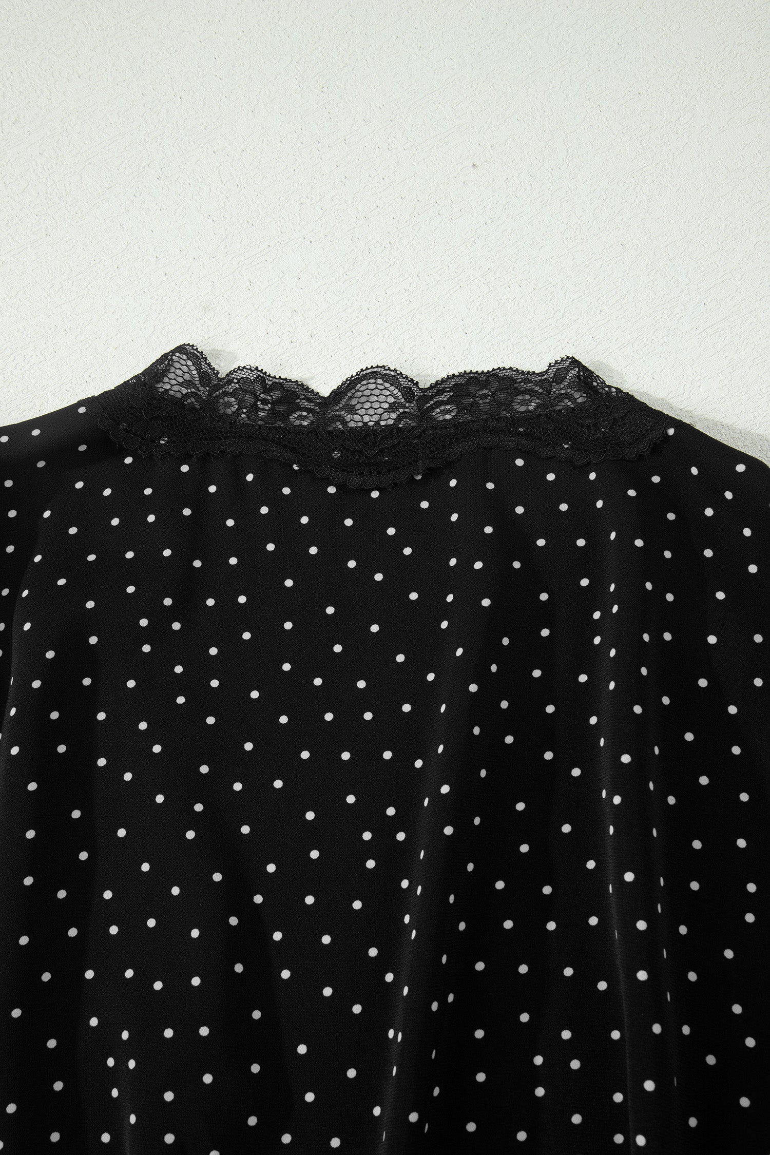 Shop Black Polka Dot Lace Trim Wrap Mini Dress | UK Sizes 8-20 at LivelyLooks