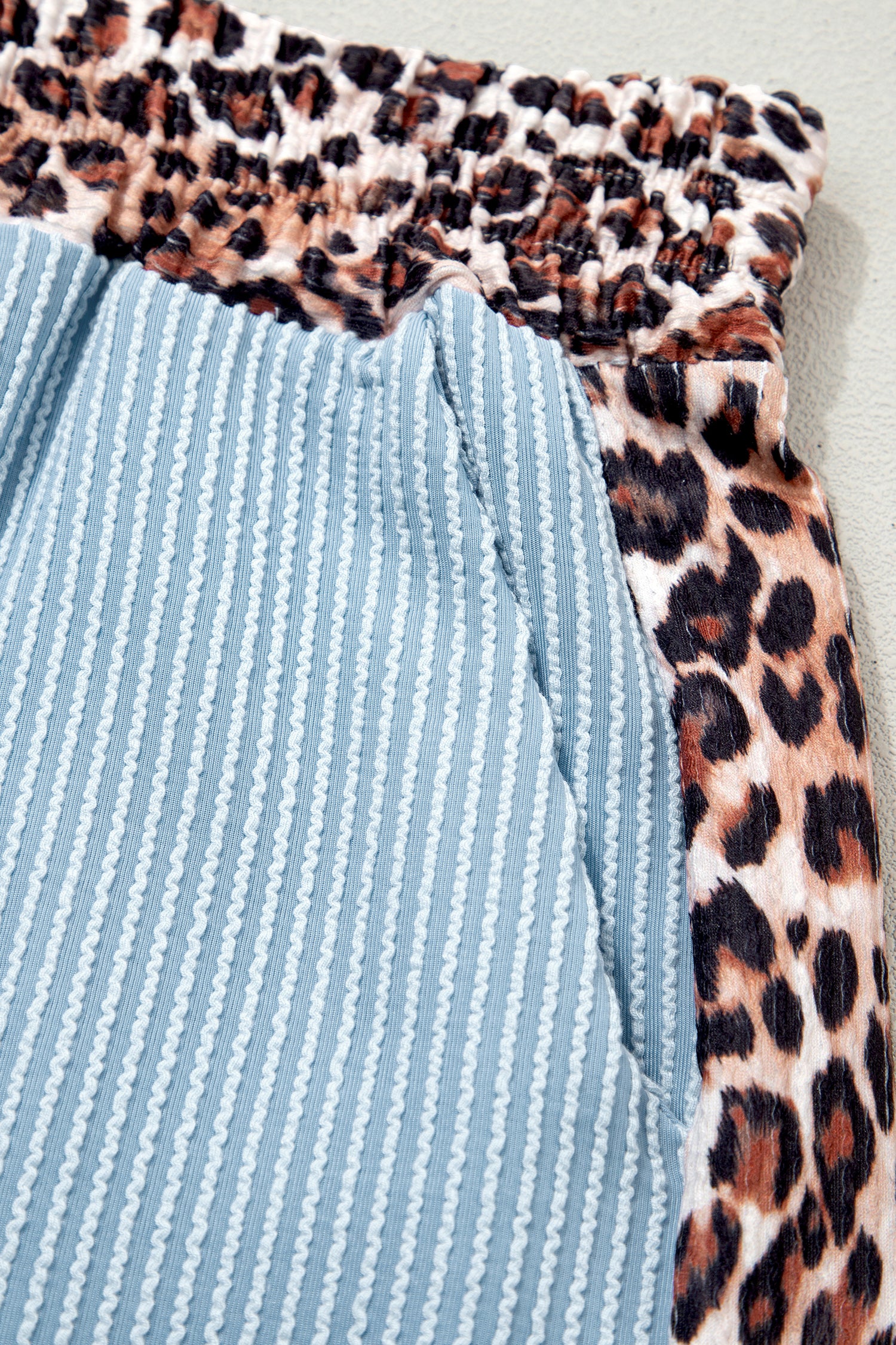 Ribbed Twist Short Set with Leopard Trim | Sky Blue, Light Grey & Sachet Pink